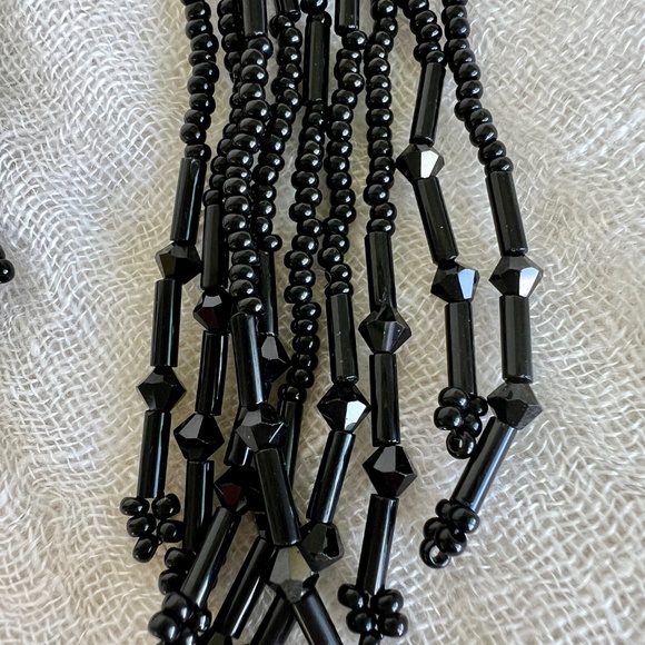 Vintage Jet Glass Beaded Shoulder Duster Earrings – 6″ Long – Sterling Hooks - Picture 6 of 8